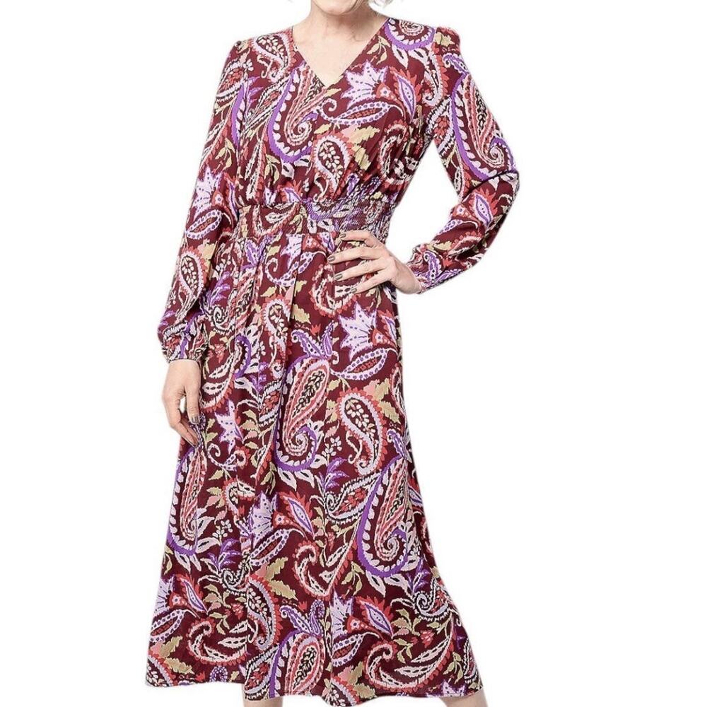 Belle Boho by Kim Gravel Women's Size MP Rustic Paisley Dress Merlot